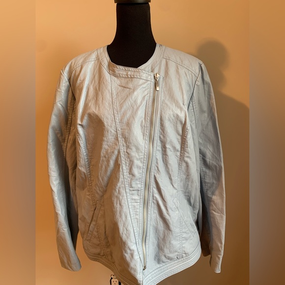 Chico's Jackets & Blazers - Chicos pale blue asymmetrical leather jacket